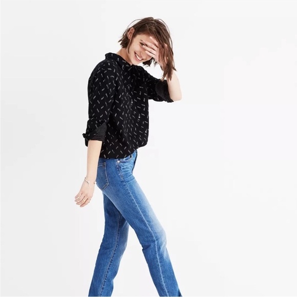 Madewell Tops - Madewell Oversized Ex-Boyfriend Shirt Black Ikat Zig Zag Plaid XXS Indie Sleaze